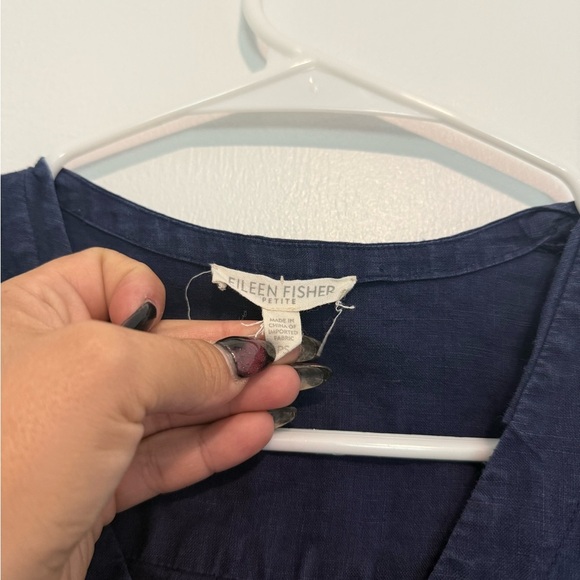 Eileen Fisher Irish Linen Button Down Top PS Blue Beach Coastal - Picture 2 of 4